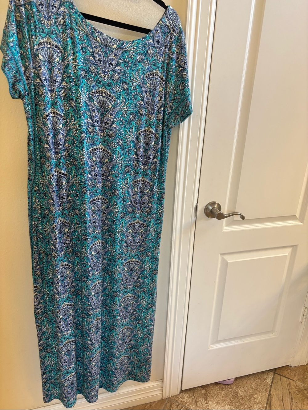 J. Jill Teal and Blue Paisley Short-Sleeve Maxi Dress